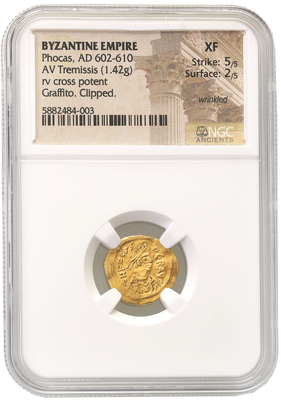 Bizancjum. Focas (602-610). Tremisis 602-603, Konstantynopol NGC XF 5/5 2/5